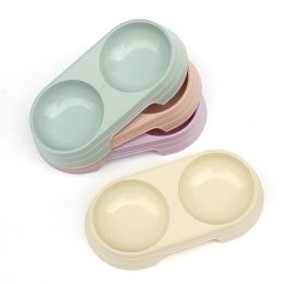 Wheat straw pet double bowl dog bowl cats dogs drinking and eating dual-use meal bowl (Size: Shuangwan of wheat, colour: pink)