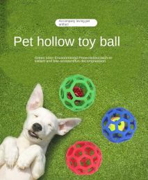 Dog toy hollow ball bite-resistant elastic rubber ball bell pet toy; Jingle Bell Toy Ball (Size: Hollow ball (with tennis ball), colour: Blue)