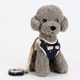 Dog Breathable Mesh Harness with Leash Pet Walking Harness with Cute Bows Adjustable Training Vest (Color: Blue, Size: L)
