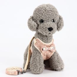 Dog Breathable Mesh Harness with Leash Pet Walking Harness with Cute Bows Adjustable Training Vest (Color: Pink, Size: M)