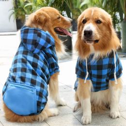 Plaid Dog Hoodie Pet Clothes Sweaters with Hat and Pocket Christmas Classic Plaid Small Medium Dogs Dog Costumes (Size: M (chest circumference 42, back length 30cm), colour: Zipper pocket coat blue black plaid)