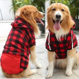 Plaid Dog Hoodie Pet Clothes Sweaters with Hat and Pocket Christmas Classic Plaid Small Medium Dogs Dog Costumes (Size: 3XL (chest circumference 70, back length 55cm), colour: Zipper pocket coat with red and black plaids)