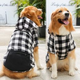 Plaid Dog Hoodie Pet Clothes Sweaters with Hat and Pocket Christmas Classic Plaid Small Medium Dogs Dog Costumes (Size: 2XL (chest circumference 60, back length 42cm), colour: Zipper pocket coat black and white)