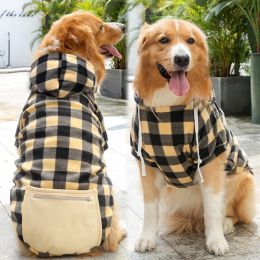 Plaid Dog Hoodie Pet Clothes Sweaters with Hat and Pocket Christmas Classic Plaid Small Medium Dogs Dog Costumes (Size: M (chest circumference 42, back length 30cm), colour: Zipper pocket coat beige black)