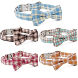 Plaid Dog Collar with Bow Pet Gift Adjustable Soft and Comfy Bowtie Collars for Small Medium Large Dogs (Size: S 2.0x40cm, colour: Style 4)