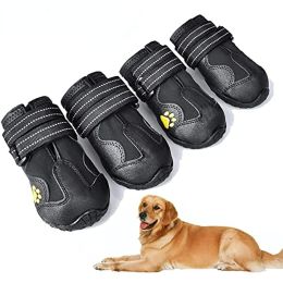 Dog Boots; Waterproof Dog Shoes; Dog Booties with Reflective Rugged Anti-Slip Sole and Skid-Proof; Outdoor Dog Shoes for Medium Dogs 4Pcs (Color: Black, Size: Size 4)