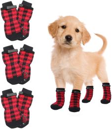 Chrismas Anti-Slip Dog Socks; Waterproof Paw Protectors with Reflective Straps Traction Control for Indoor & Outdoor Wear; 4pcs (Size: L (4 pieces), colour: Yellow dog claw)