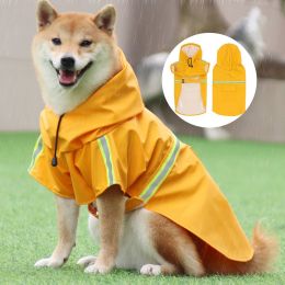large and small dog raincoat cloak type reflective strip pet raincoat windproof rainproof dog hooded raincoat (Size: 4XL (24-33 kg), colour: orange)