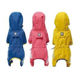 Small dog raincoat; body full surrounding; waterproof poncho pet clothes; with tow holes in the back (Size: M (recommended weight 4-6 kg), colour: Lake blue)