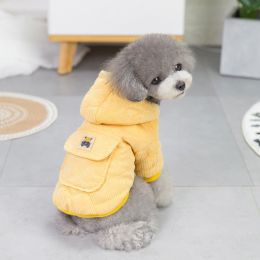 Dog warm clothing; Autumn and winter clothes New cotton padded clothes Teddy pet clothes Winter plush corduroy pull loop two leg cotton padded clothes (Size: XL, colour: Starter - Yellow)