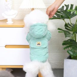 Dog warm clothing; Autumn and winter clothes New cotton padded clothes Teddy pet clothes Winter plush corduroy pull loop two leg cotton padded clothes (Size: S, colour: Starter Edition - Green)