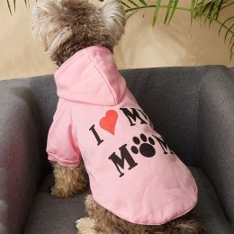 Pet Hoodie For Small & Medium Dogs; I Love My Mom Dog Hoodie Cat Shirts; Cute Pet Apparel (Color: Pink, Size: XL)