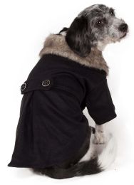 Buttoned 'Coast-Guard' Fashion Faux-Fur Collared Wool Pet Coat (Size: Medium)