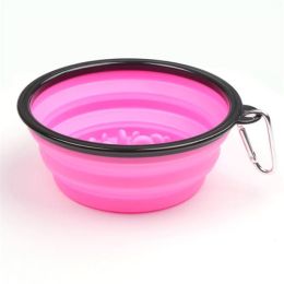 Portable Pet Feeder Travel Foldable Pet Dog Bowl Silicone Collapsible Slow 350ml/1000ml Feeding Bowl (Color: Pink, Size: Diameter 13 cm)