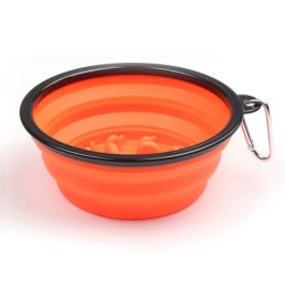 Portable Pet Feeder Travel Foldable Pet Dog Bowl Silicone Collapsible Slow 350ml/1000ml Feeding Bowl (Color: Orange, Size: Diameter 18 cm)