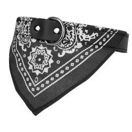Adjustable Bandana Leather Pet Collar Triangle Scarf (Color: Black, Size: M)