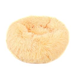 Small Large Pet Dog Puppy Cat Calming Bed Cozy Warm Plush Sleeping Mat Kennel, Round (Color: Apricot, Size: 31in)