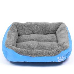 Washable Pet Dog Cat Bed Puppy Cushion House Pet Soft Warm Kennel Dog Mat Blanke (Color: Blue, Size: L)